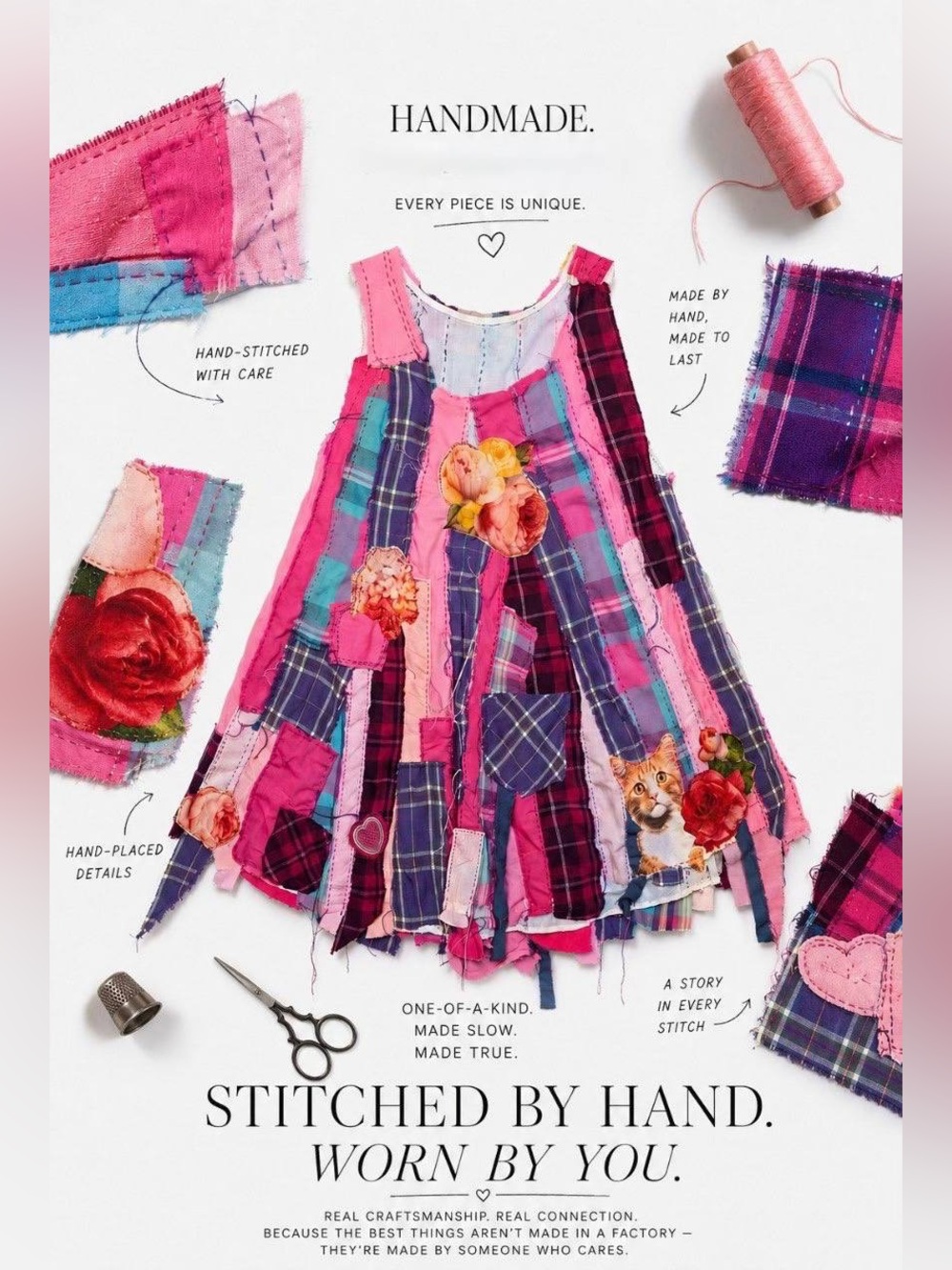 Hand Crafted Patchwork Tank Dress in Pink, Purple, Blue